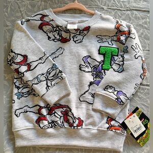 Nickelodeon Light Gray TMNT All-Over Print Sweatshirt with Green 'T' Patch